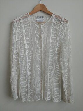 Vintage Valenti Large 100% rayon pearl buttons down sheer white blouse top